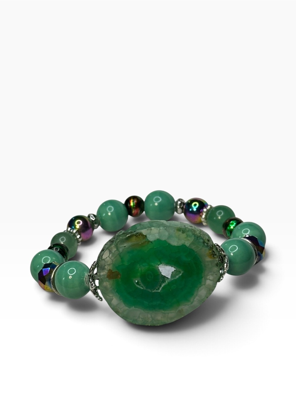 Handcrafted Green Agate Gemstone Chunky Stretch Bracelet